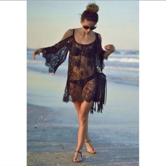 T&J Designs Other - T&J Black Lace Cold Shoulder Swimsuit Coverup